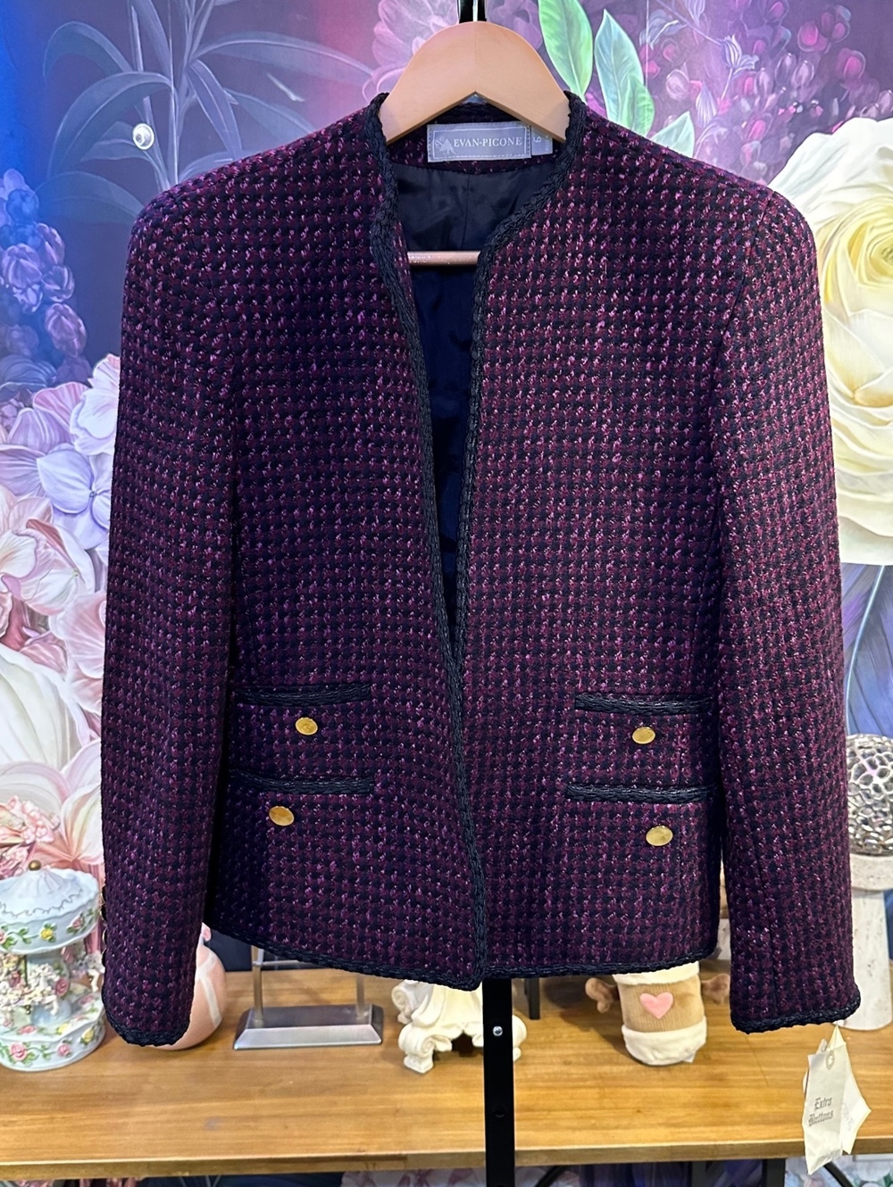 Vintage NWT Evan Picone 6 Jacket Wool Viscose Blend Tweed Gold Button Detail
